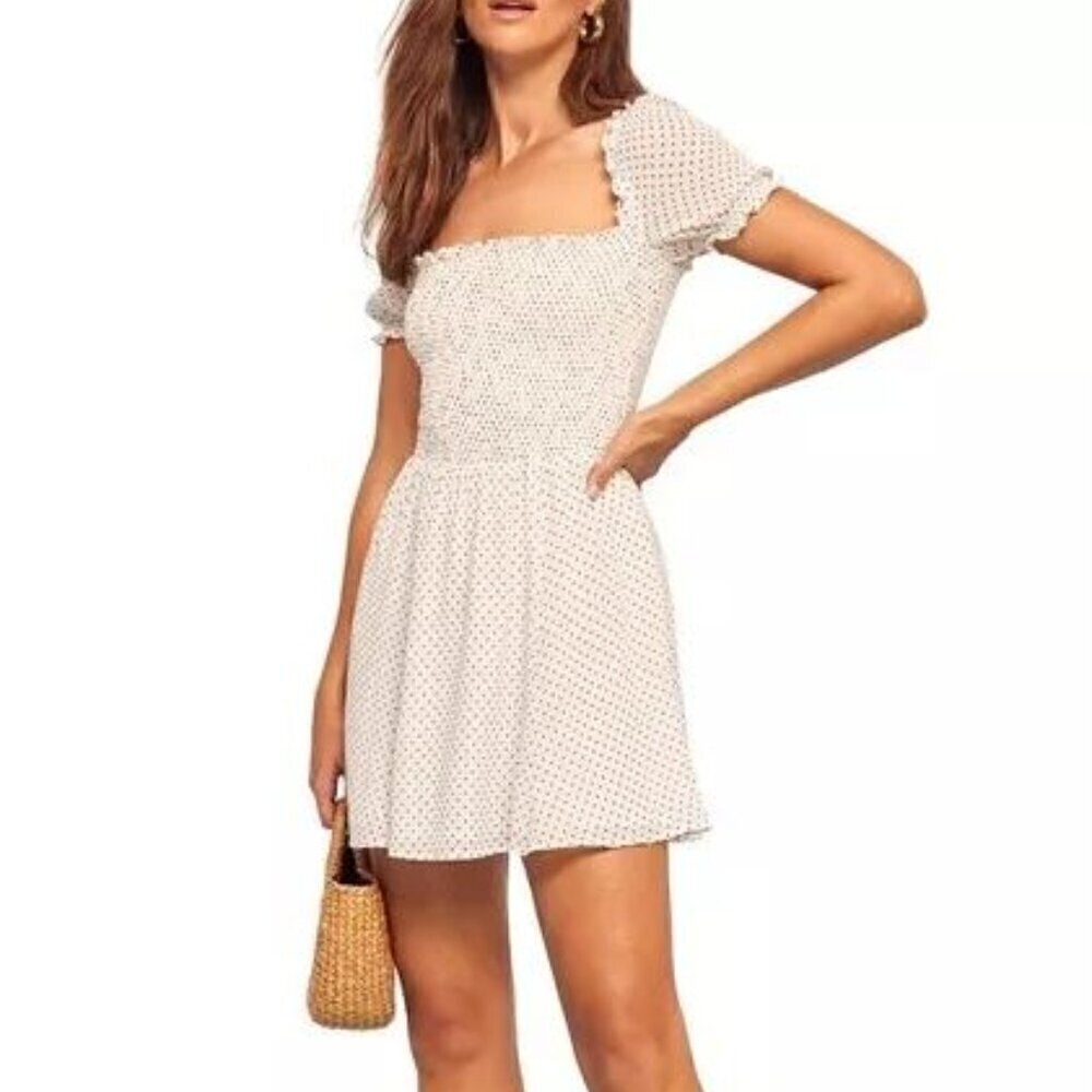 Reformation Bambina Polka Dot Dress In Vanilla Size Large